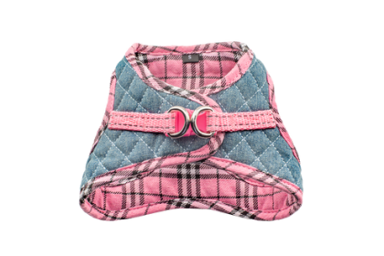 Step-In Denim Harness (Color: Denim & PinkPlaid, size: small)