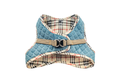 Step-In Denim Harness (Color: Denim & Beige Plaid, size: medium)