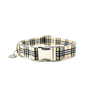 Adjustable Collar (Color: Beige Plaid, size: large)