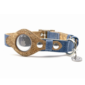 Apple Airtag Collar (Color: Denim & Cork, size: large)