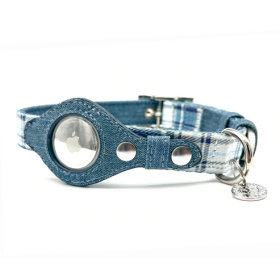 Apple Airtag Collar (Color: Blue Plaid & Denim, size: medium)