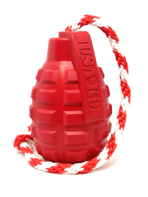 USA-K9 Grenade Durable Rubber Chew Toy, Treat Dispenser, Reward Toy, Tug Toy, and Retrieving Toy (Color: Red, size: large)