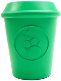 Coffee Cup Durable Rubber Chew Toy and Treat Dispenser (Color: Green, size: large)