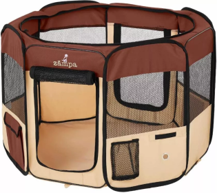 Zampa Portable Foldable Pet playpen Exercise Pen Kennel + Carrying Case (Color: brown, size: Medium (45"x45"x24"))