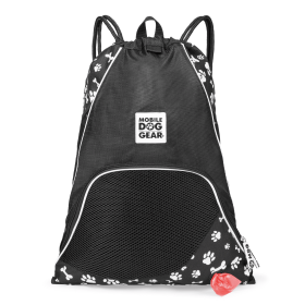 Mobile Dog Gear Dogssentials Drawstring Cinch Sack (Color: Black with White Paw Print)